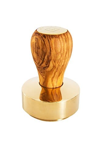 Premium Präzisionstamper mit Edelholzgriff und Druckplatte aus Messing - Handgefertigt in Deutschland - Der Tamper für den besten Espresso! … (58, Oliv)