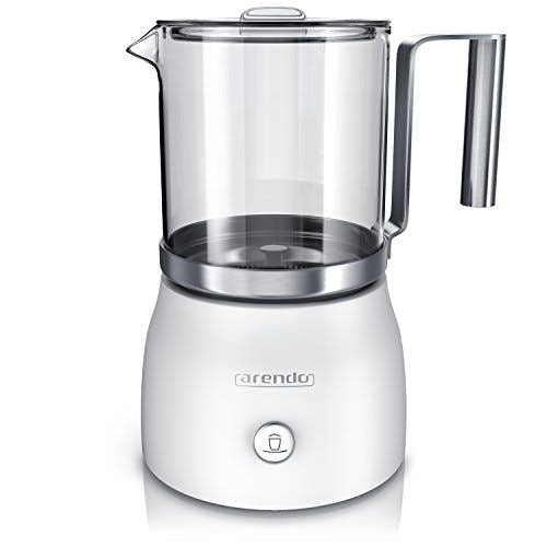 Arendo - Milchaufschäumer mit abnehmbaren Glasaufsatz Milkstar | Milk Frother | einfache Bedienung durch 1-Sensortaste für Warm- und Kaltaufschäumen | automatische Abschaltfunktion | 600W | weiß (matt)