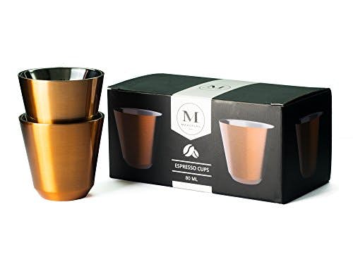 Maasberg Espressotassen-Set Espressobecher modern, Espresso Cups, Mokkatassen braun, Industrial Design | Doppelwandig aus Edelstahl in edler Kupfer-Optik | 80ml | 2er Set