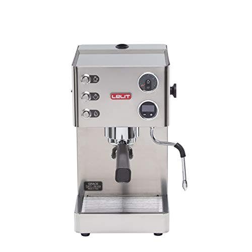 Lelit Grace PL81T semi-professionelle Kaffeemaschine für Espresso-Bezug, Cappuccino und Kaffee-Pads-Gebürstetes Edelstahl-Gehäuse-LCD Display und LCC elektronisches Kontrollsystem, 2.7 liters