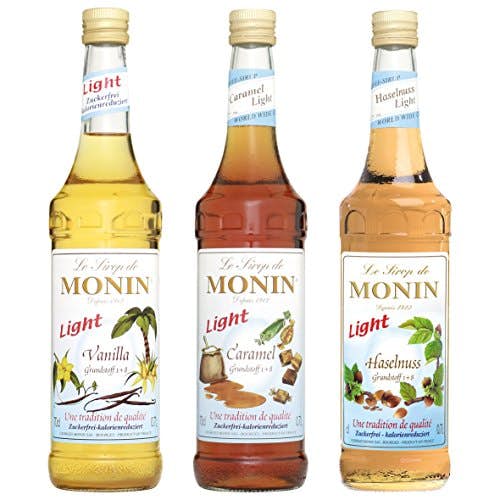 Monin Light Set (3 x 0.7l Flaschen: Vanille Light, Caramel Light, Haselnuss Light)