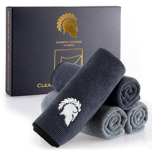 Barista Legends® Barista Tuch Set 4 Stück - 30x30cm Barista Lappen zum reinigen Ihres Kaffee Equipments - extrem saugstarke Barista Lappen für Dampflanze und Siebträgermaschine.