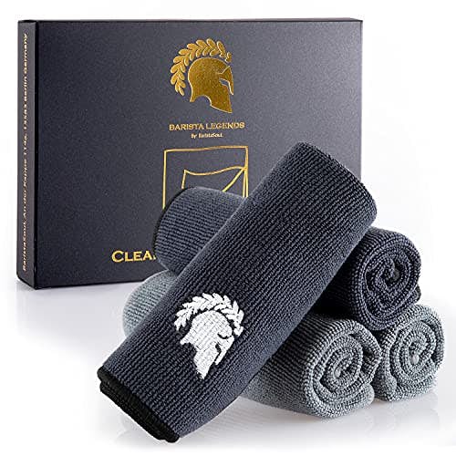 Barista Legends® Barista Tuch Set 4 Stück - 30x30cm Barista Lappen zum reinigen Ihres Kaffee Equipments - extrem saugstarke Barista Lappen für Dampflanze und Siebträgermaschine.