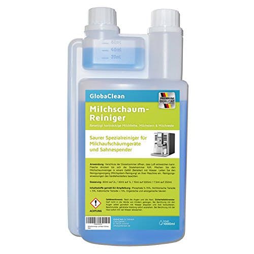 Milchschaumreiniger 1 Liter Flüssig-Reiniger Konzentrat Milchsystemreiniger Milchaufschäumer-Reiniger Universal-Reiniger für Marken wie Jura Delonghi WMF Nesspresso uvm. GlobaClean® Made in Germany