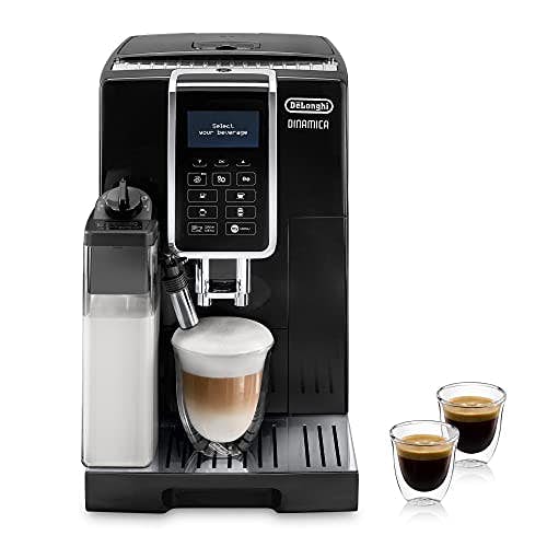De'Longhi Dinamica ECAM 350.55.B Kaffeevollautomat mit Milchsystem, Cappuccino, Espresso und Kaffee auf Knopfdruck, Digitaldisplay mit Klartext, 2-Tassen-Funktion, Großer 1,8 Liter Wassertank, Schwarz