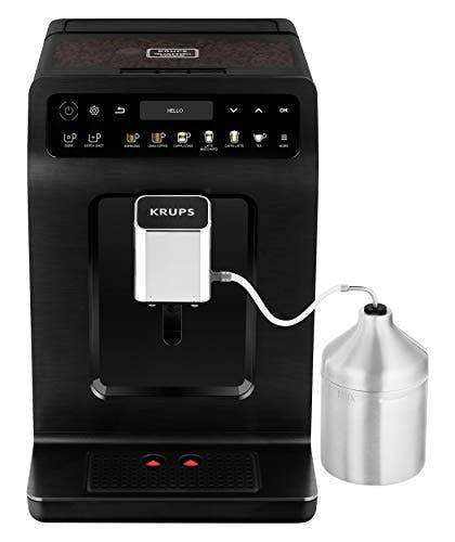 Krups EA8948 Evidence Plus Kaffevollautomat, Neues XL OLED-Farbdisplay, Barista Quattro Force Technologie, 16 Kaffee-Variationen, 3 Tee-Variationen, One-Touch-Cappuccino Funktion schwarz-metallic