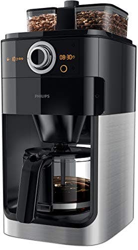 Philips Grind und Brew HD7769/00 Filterkaffeemaschine (mit Mahlwerk, Timer, doppeltes Bohnenfach) edelstahl/schwarz