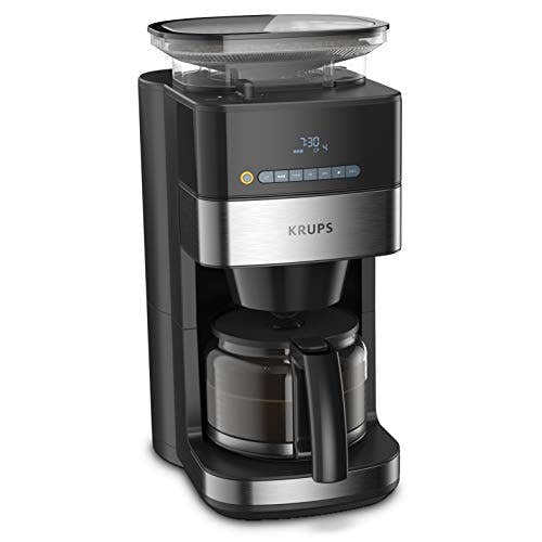 Krups KM8328 Grind Aroma Filterkaffeemaschine mit Mahlwerk | 180 g Bohnenbehälter | 1,25 L Fassungsvermögen für 15 Tassen Kaffee | Auto-Off-Funktion | 3 Mahlgrade | 24-Stunden-Timer | Schwarz